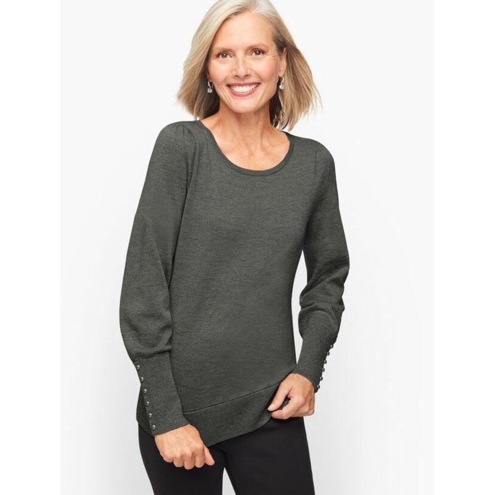 Talbots Plus Gray Metallic Shimmer Scoop Neck Sweater Button Cuff Pullover 2X